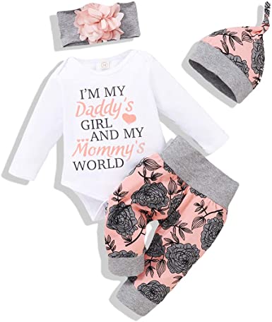 Renotemy Rhyming Print Newborn Baby Outfit, 4-Piece