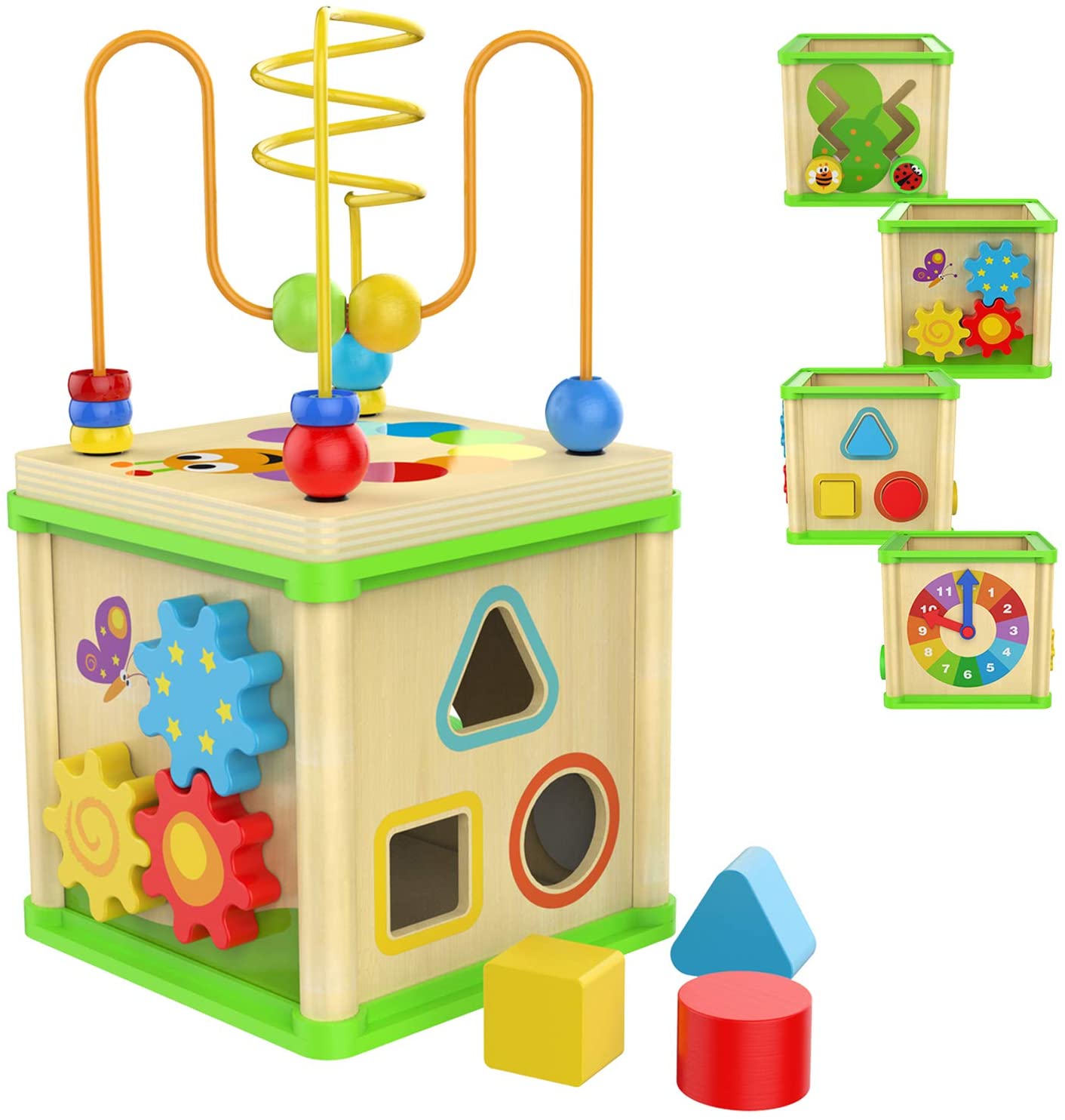 TOP BRIGHT Sensory Wood Activity Cube Toy For 1-Year-Old Boy