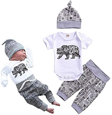 Unutiylo Breathable Baby Bear Newborn Baby Outfit, 3-Piece