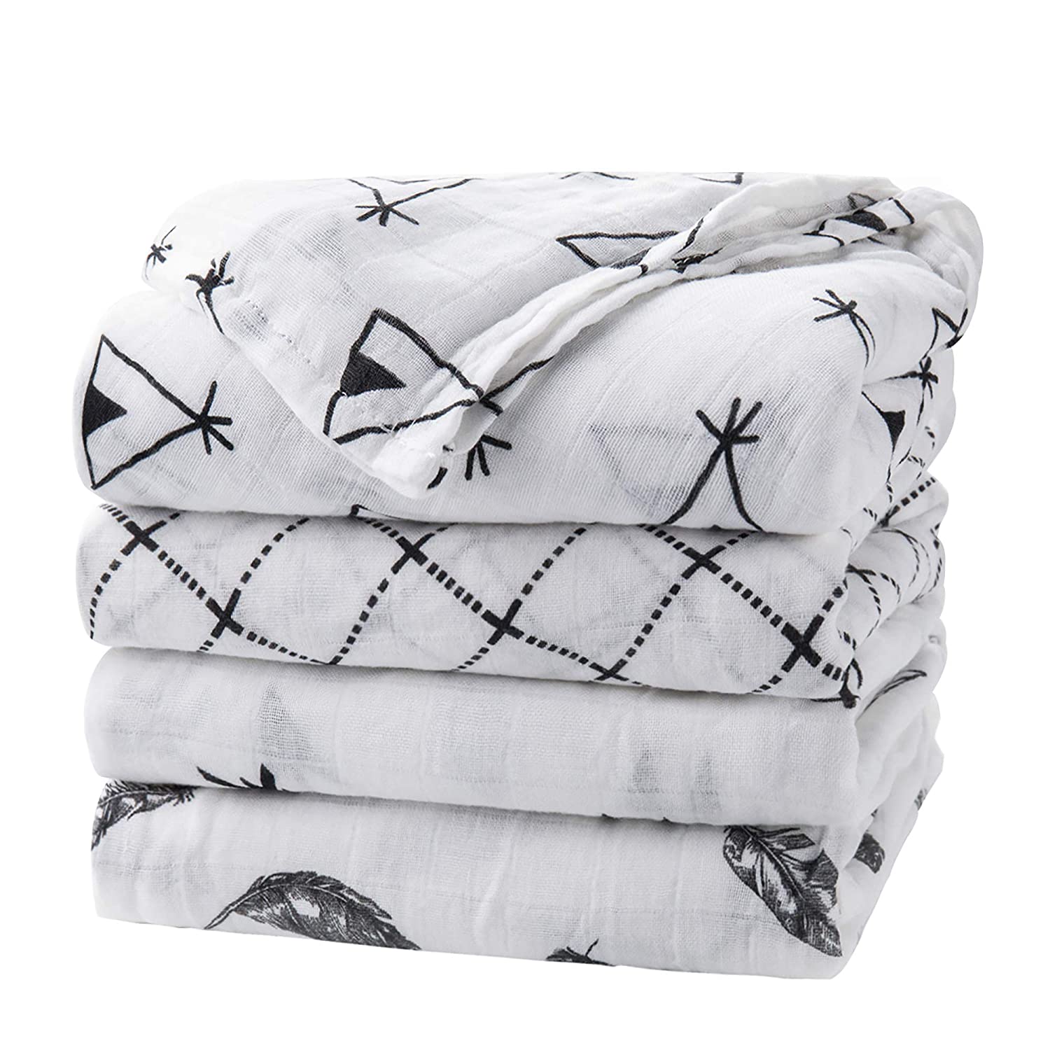 upsimples Sensitive Skin Bedtime Swaddle Blankets, 4-Pack
