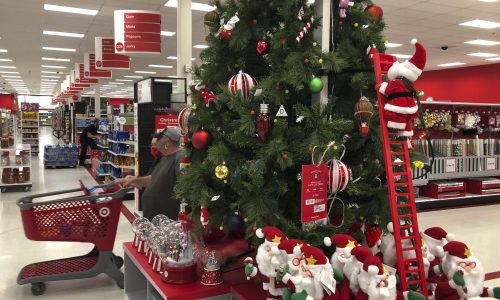 Christmas tree in holiday shop at Target