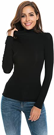 WOSALBA Figure Hugging Turtleneck Long Sleeve Shirt For Women