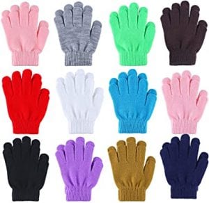 Cooraby Stretchy Knit Kids’ Winter Gloves, 12-Pack