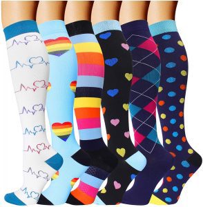 Double Couple Ergonomic Compression Knee High Socks For Women, 6-Pack