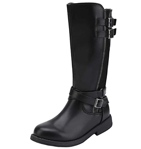 DREAM PAIRS Tall Buckled Girls’ Black Boots