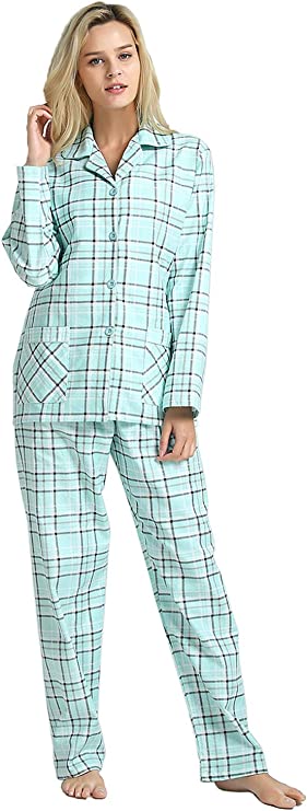 GLOBAL Women’s Long Sleeved Cotton Flannel Pajamas Set