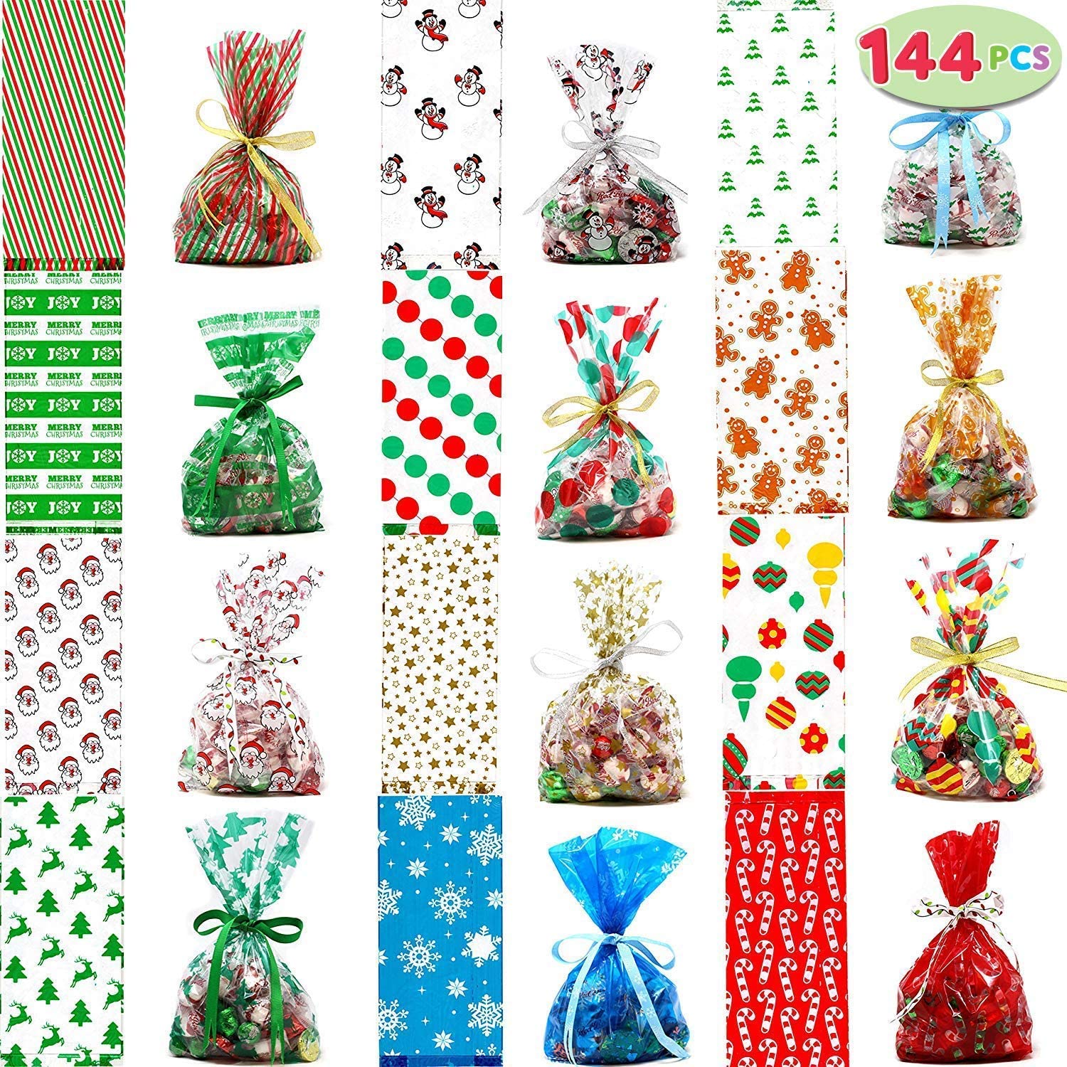 JOYIN Child-Safe Christmas Candy Bags, 144-Count