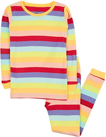 Leveret Striped Machine Washable Pajamas For Girls, 2-Piece