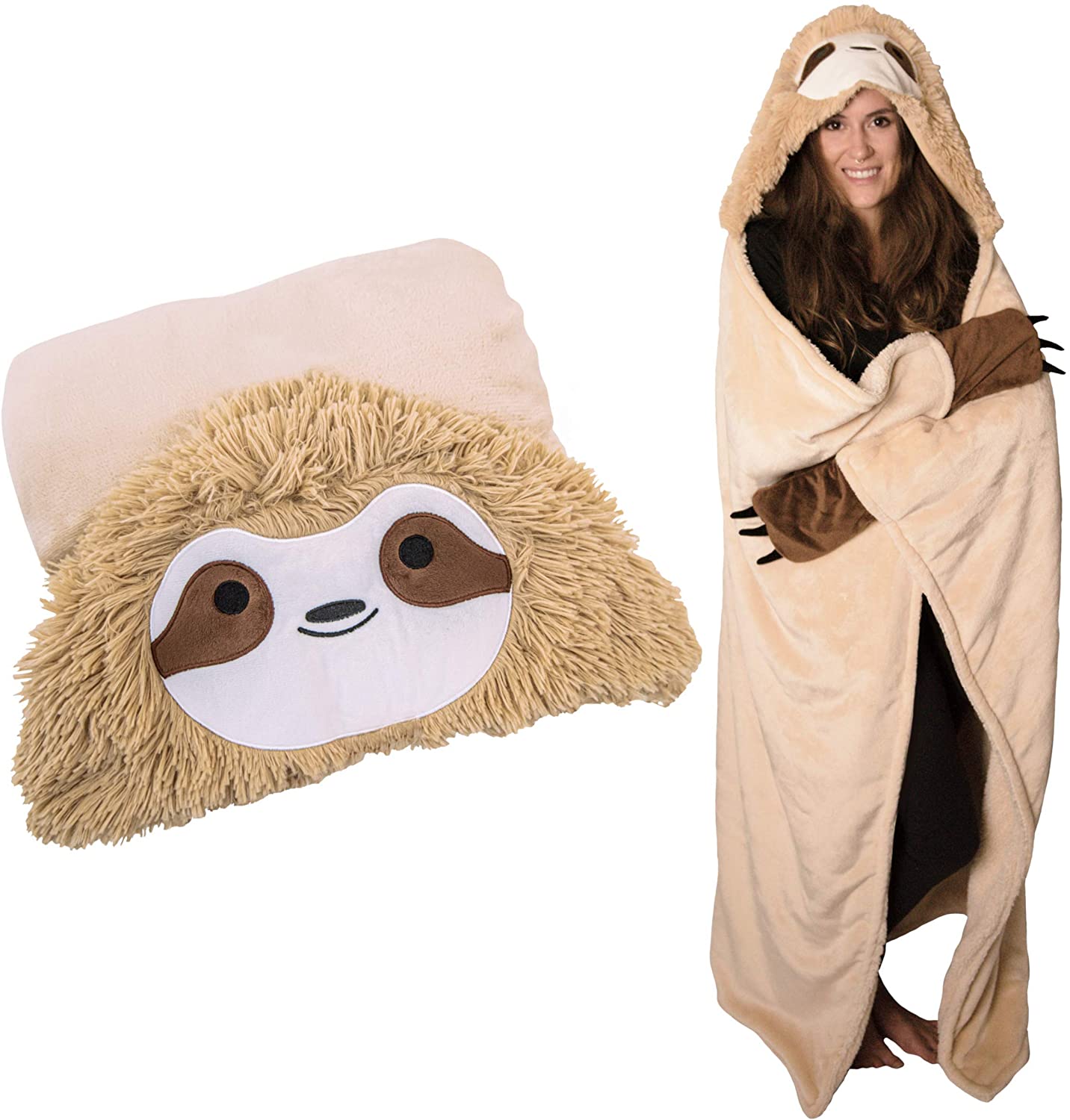 Thnapple Two-Layer Sloth Wearable Hooded Blanket