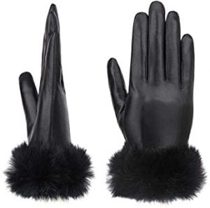 YISEVEN Touchscreen Fur Cuff Womens’ Leather Gloves