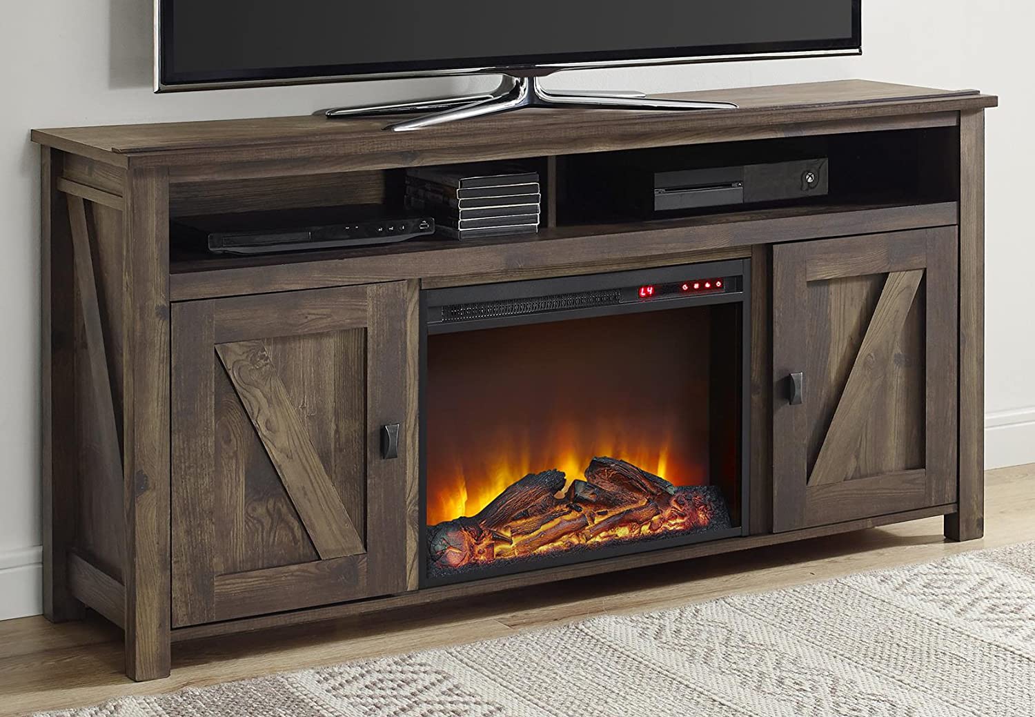 Ameriwood Home Farmington Rustic Electric Fireplace & TV Stand