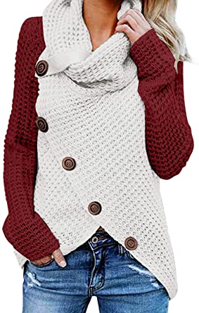 BLENCOT Cozy Asymmectical Cowl Neck Sweaters For Women