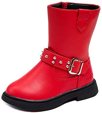 DADAWEN Waterproof Buckle Strap Size 3 Girls’ Boots