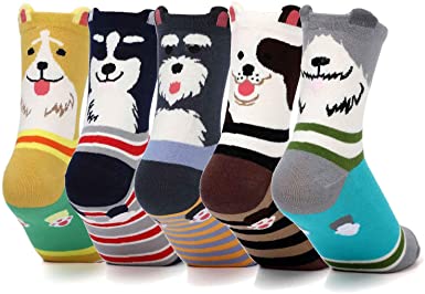 DOBIKULU Women’s Animal Dog Socks, 5 Pairs