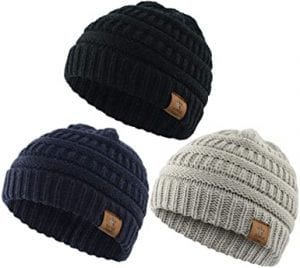 Durio Knitted Toddler Beanie Hats, 3-Pack