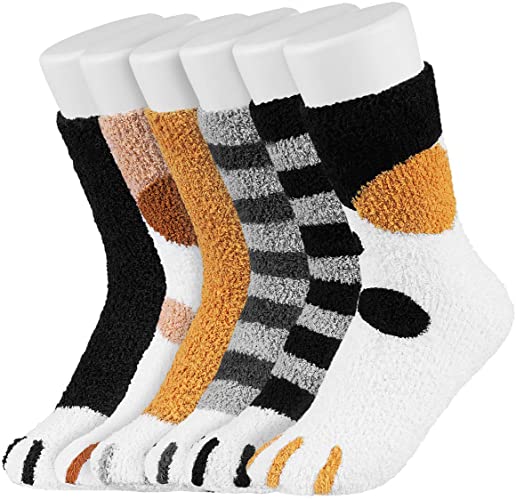 Easycosy Fluffy Velvet Cat Socks, 6-Pack