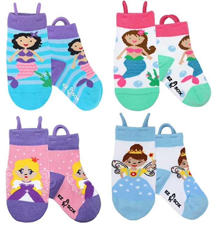 Ez Sox Easy On Machine Washable Socks For Toddler Girls, 4-Pack