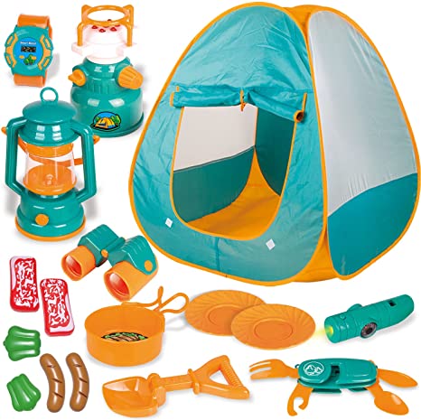 FUN LITTLE TOYS Collapsible Tent Camping Set Little Boys’ Toy