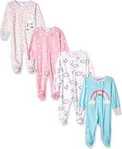 Gerber Baby Girls’ Sleep N’ Play Onesie Pajamas, 4-Pack