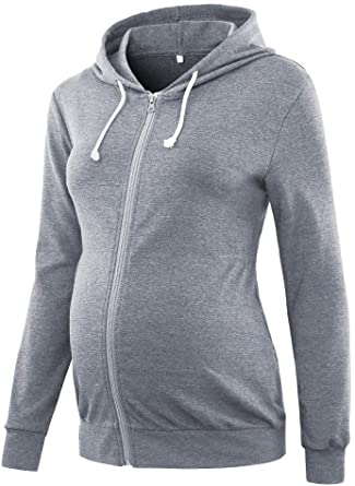 Glampunch Maternity Zip Up Long Sleeve Cinched-Waist Sweatshirt Jacket