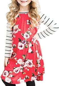 GOSOPIN Girls’ Long Sleeve Floral Pleated Maxi Dress