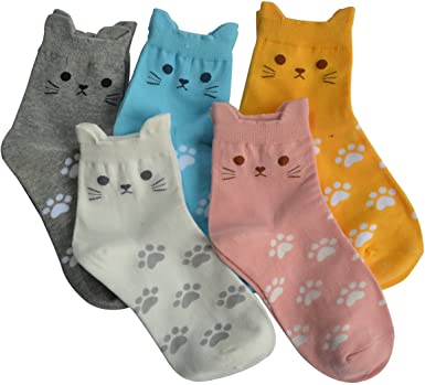 Jeasona Stretchy Paw Cat Socks, 5-Pack