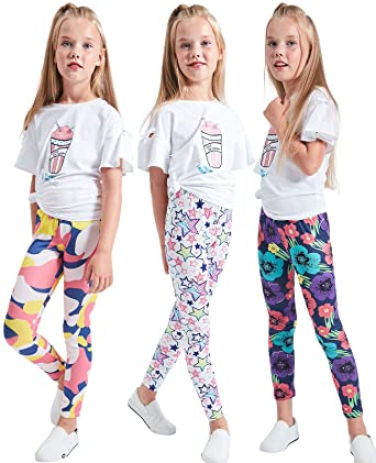 LUOUSE Breathable Fun Girls’ Leggings, 3-Pack