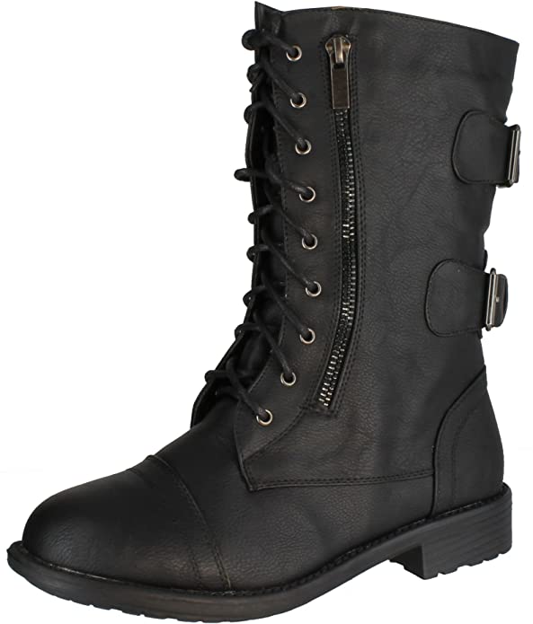 TOP Moda Side Zipper Combat Women’s Black Boots