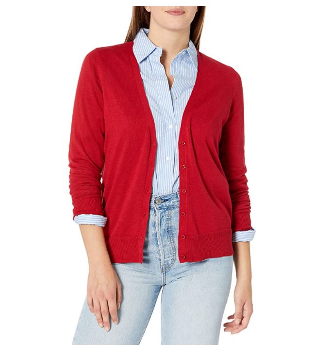 Amazon Essentials Women’s Red Long-Sleeve Cardigan