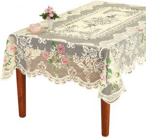Collections Etc Rose Machine Washable Lace Tablecloth