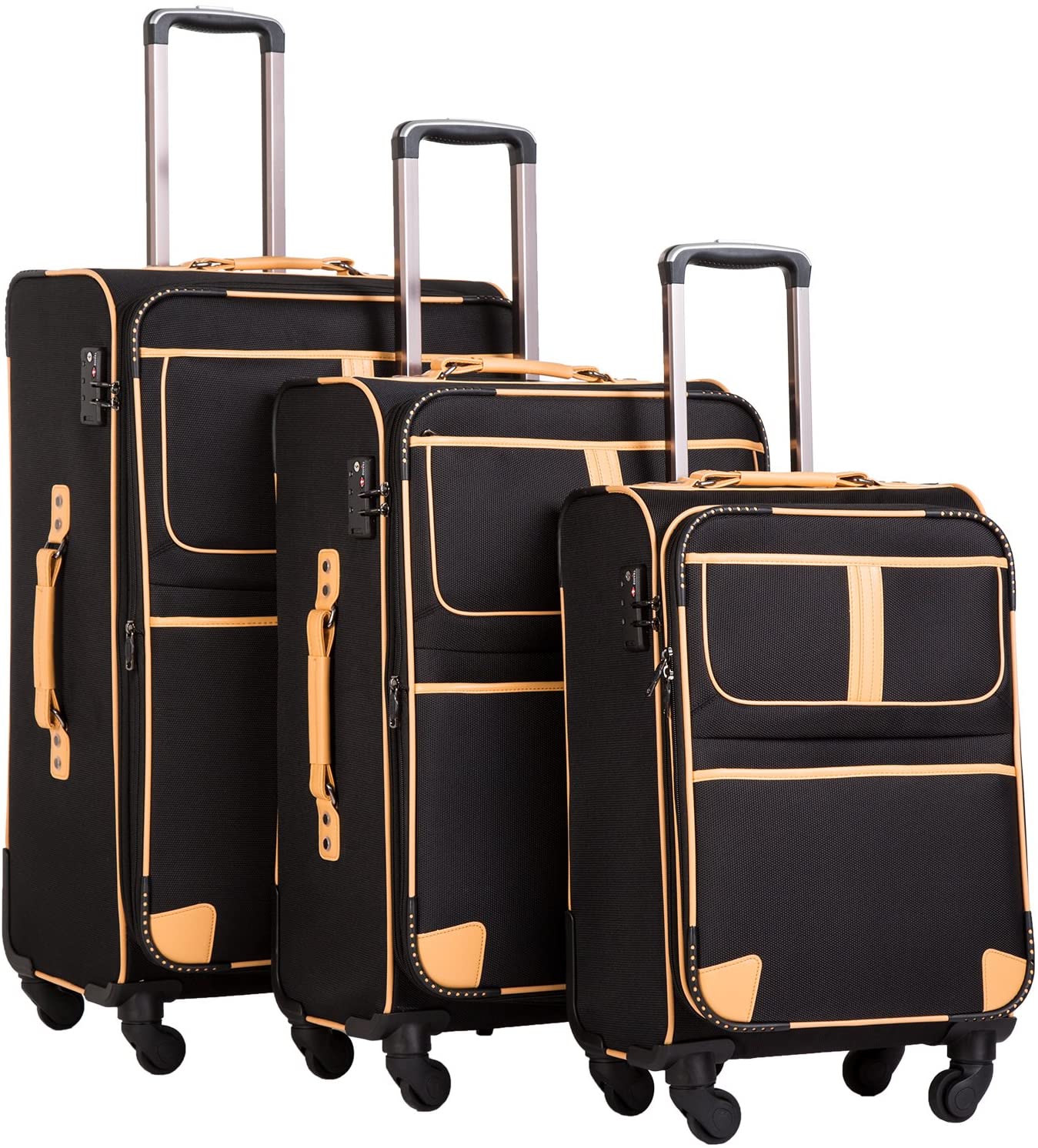Coolife TSA Lock Soft Shell Suitcase Set, 3-Piece