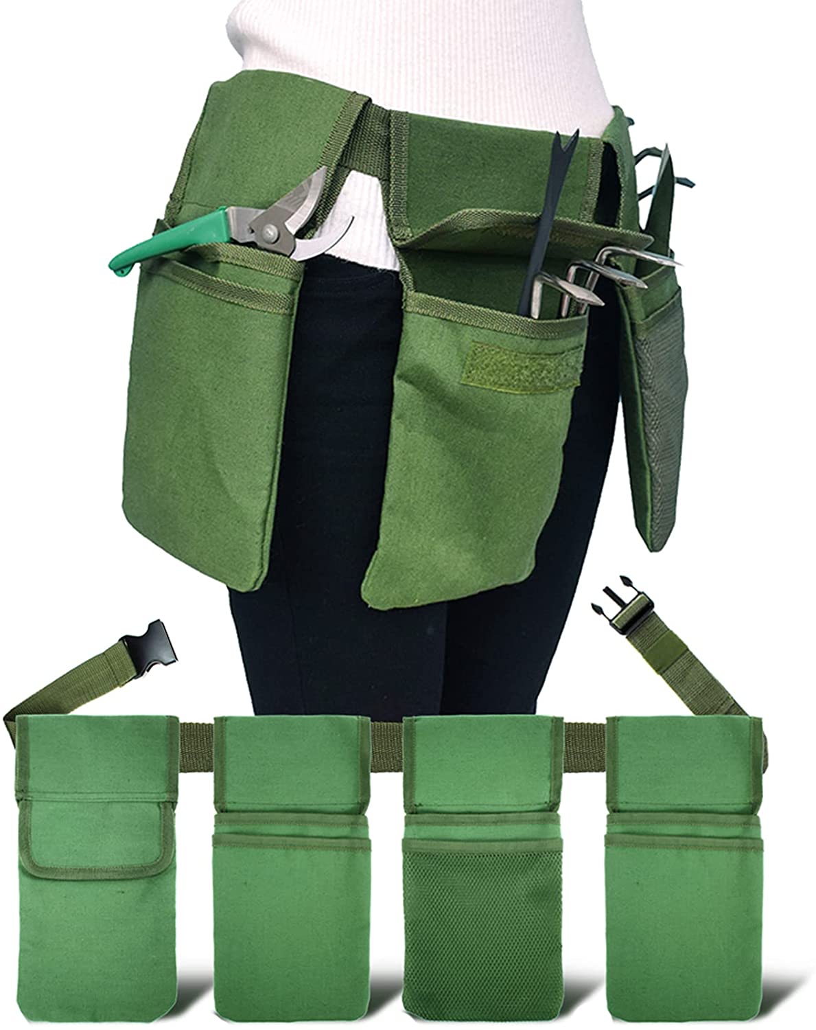 GERYMU Anti-Tear Canvas Gardening Tool Belt Kit, 4-Pocket