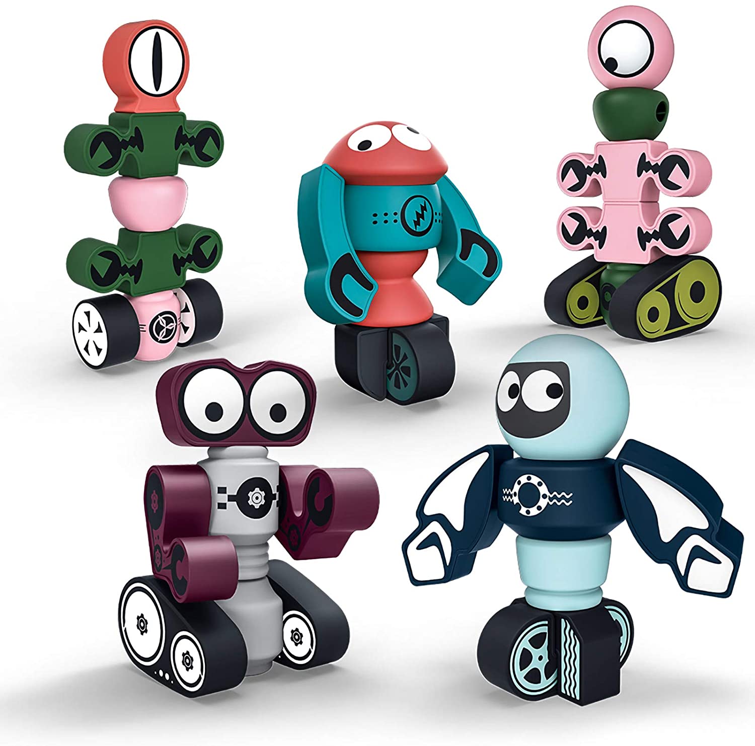 Gifts2U Five Planet Guards Union Magnetic Robots Stacking Girls’ Toy, Age 7