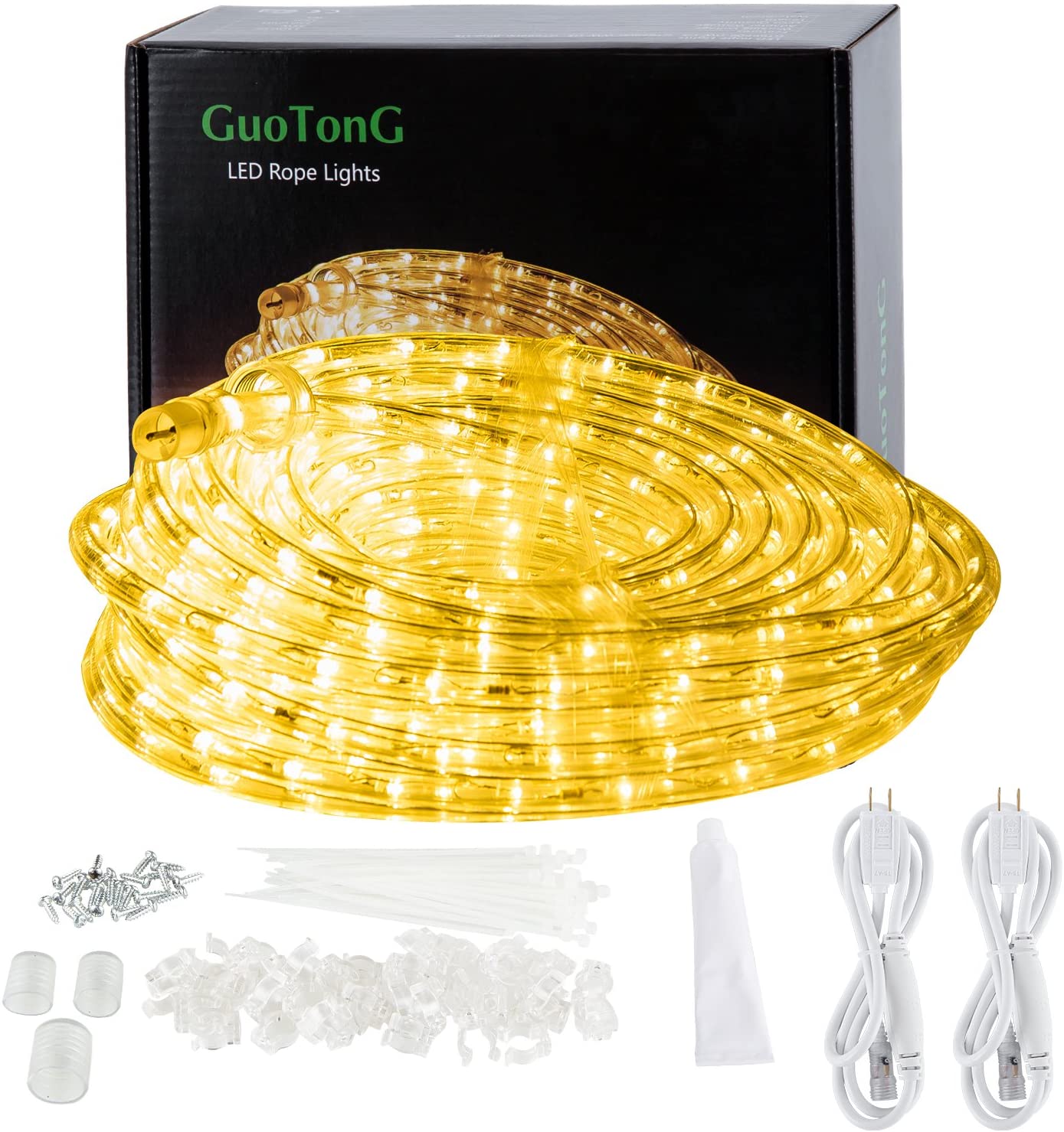 GUOTONG Transparent Outdoor LED Rope Lights, 50-Foot