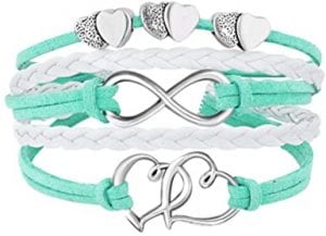 Hithop Leather Wrap Double Hearts Infinity Rope Bracelet