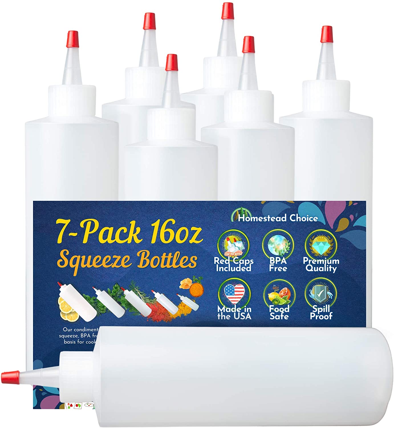 Homestead Choice Premium Squeeze Bottles For Sauces, 7-Pack