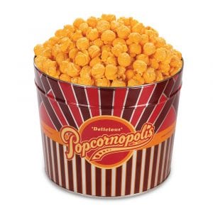 Popcornopolis 1.26 Gallon Gourmet Popcorn Tin, Caramel & Cheddar