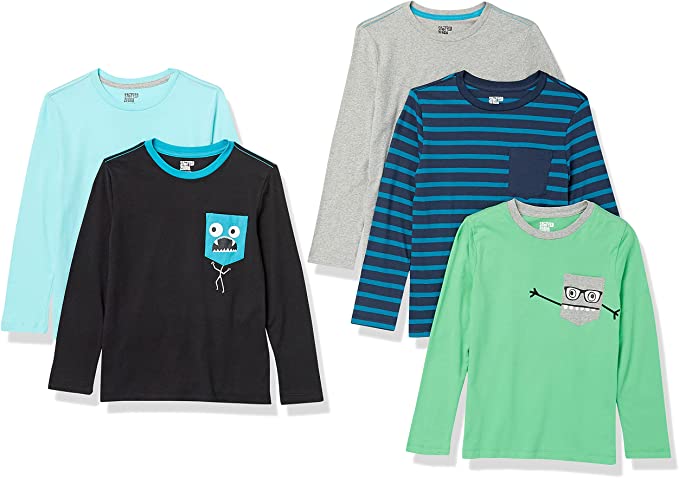 Spotted Zebra Tag-Free Boys’ Long-Sleeve T-Shirts, 5-Pack