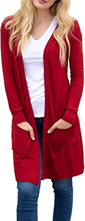 Tickled Teal Knee-Length Women’s Red Cardigan
