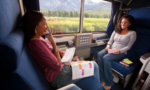 Two passengers share Amtrak roomette