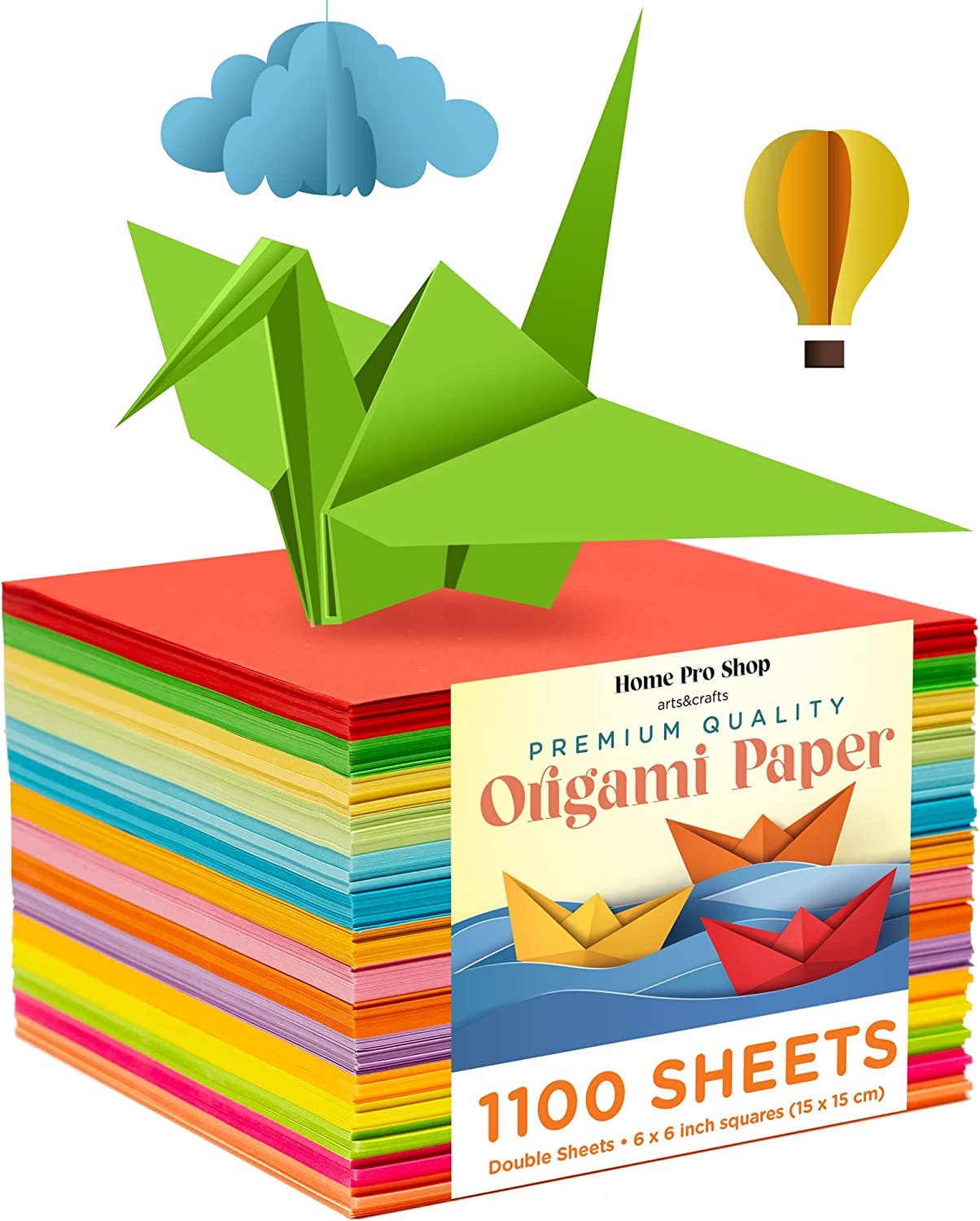 Japanese Washi Origami Paper 500 Sheets, 10 Vivid Colors and Easy Folding,6  Inch Square Sheet, for Kids Adults, Papers, Arts and Crafts Projects  (E-Book Included) 