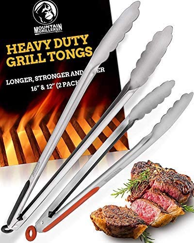 Mountain Grillers 12-Inch & 16-Inch Heavy Duty Grilling Tongs, 2-Pack