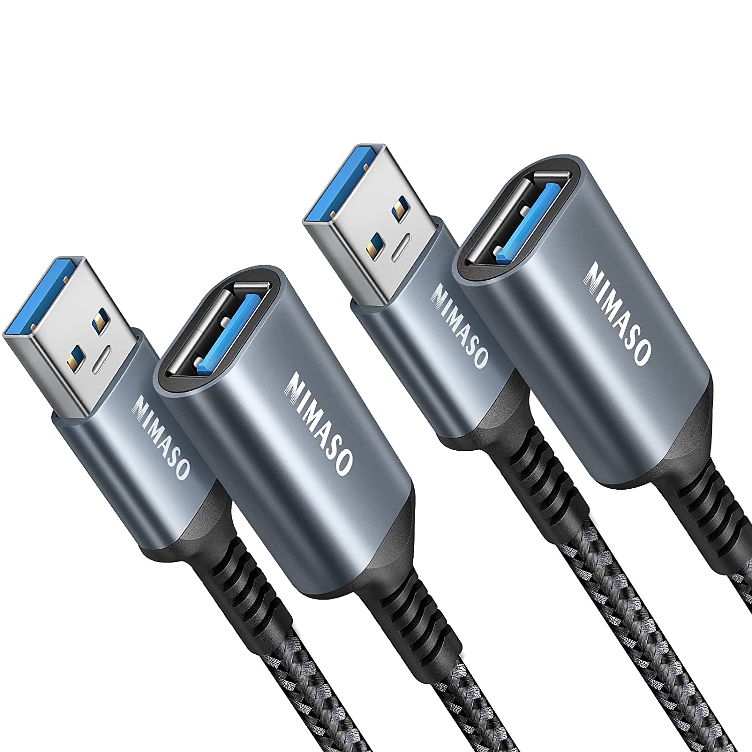 NIMASO Nylon Braided USB Extension Cord, 2-Pack