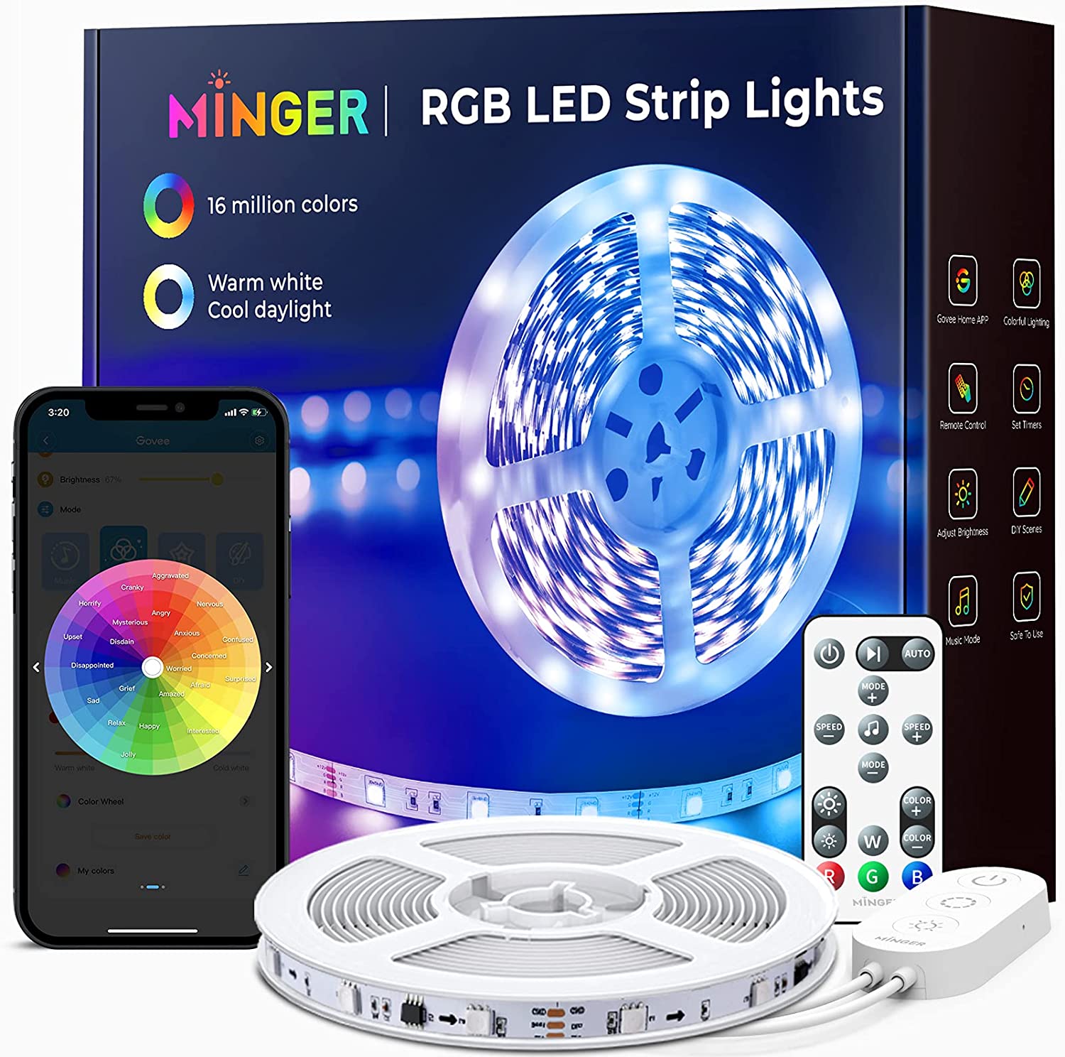 MINGER Dimmable White LED Strip Lights, 16.4-Foot