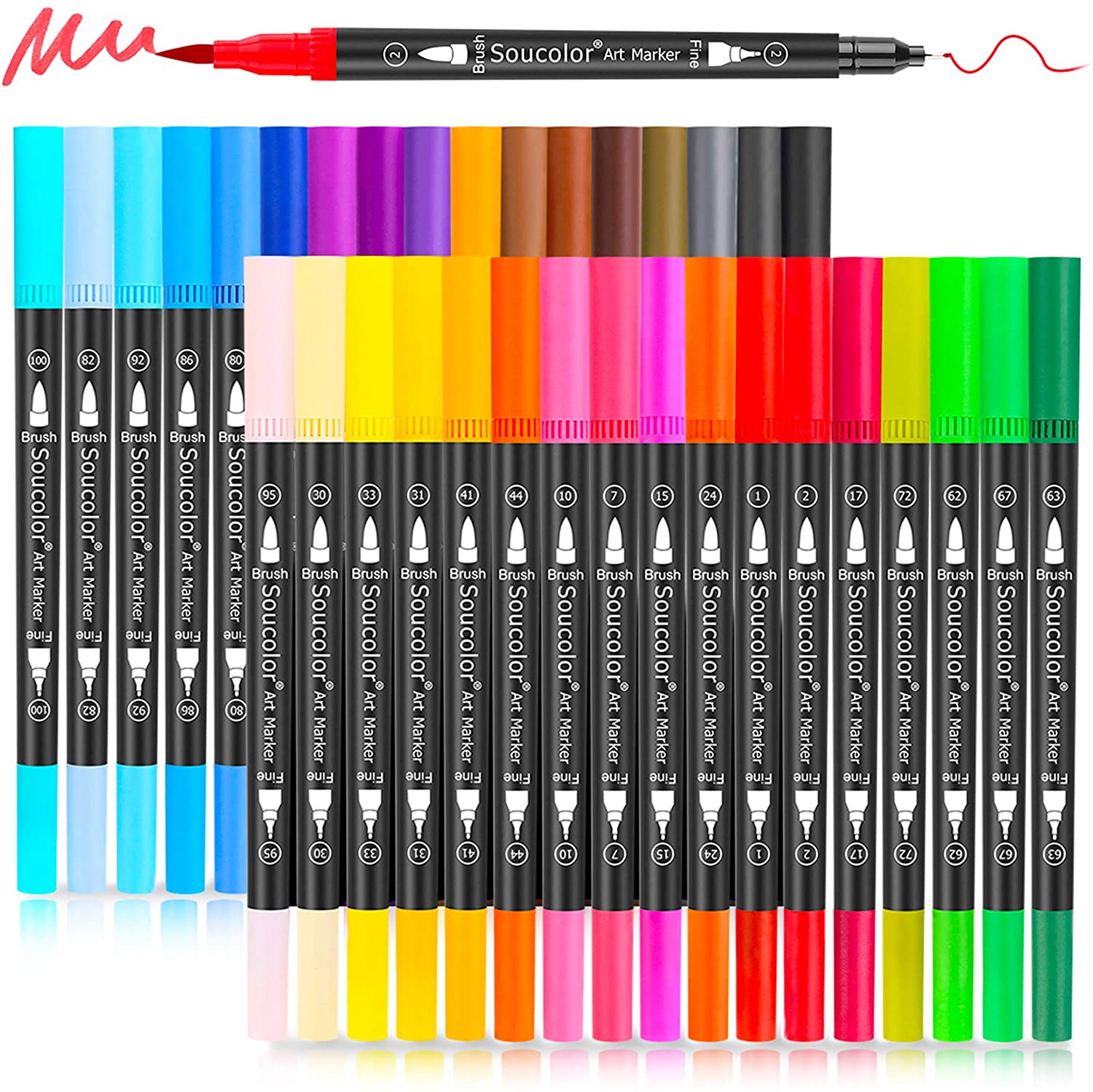 Soucolor Quick Dry Dual Tip Markers, 34-Count