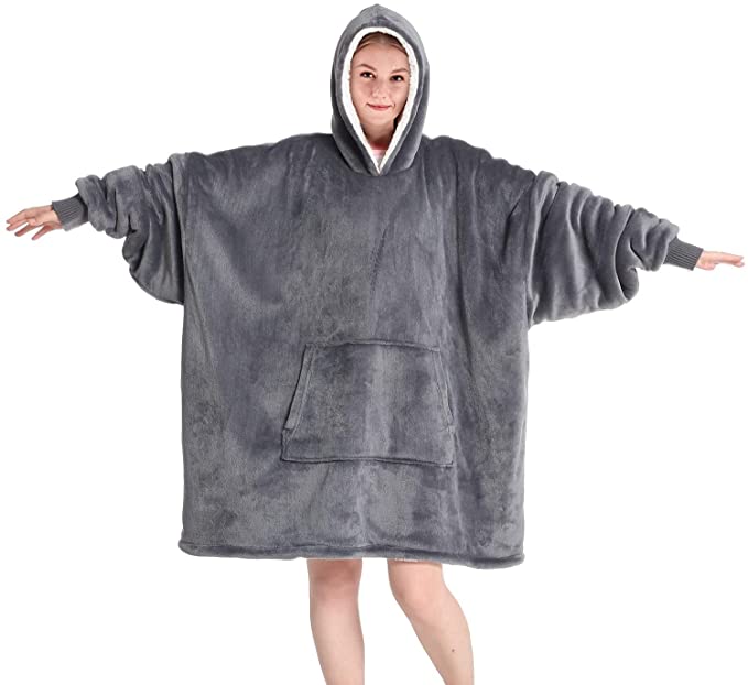 Touchat Machine Washable Fleece Hooded Blanket