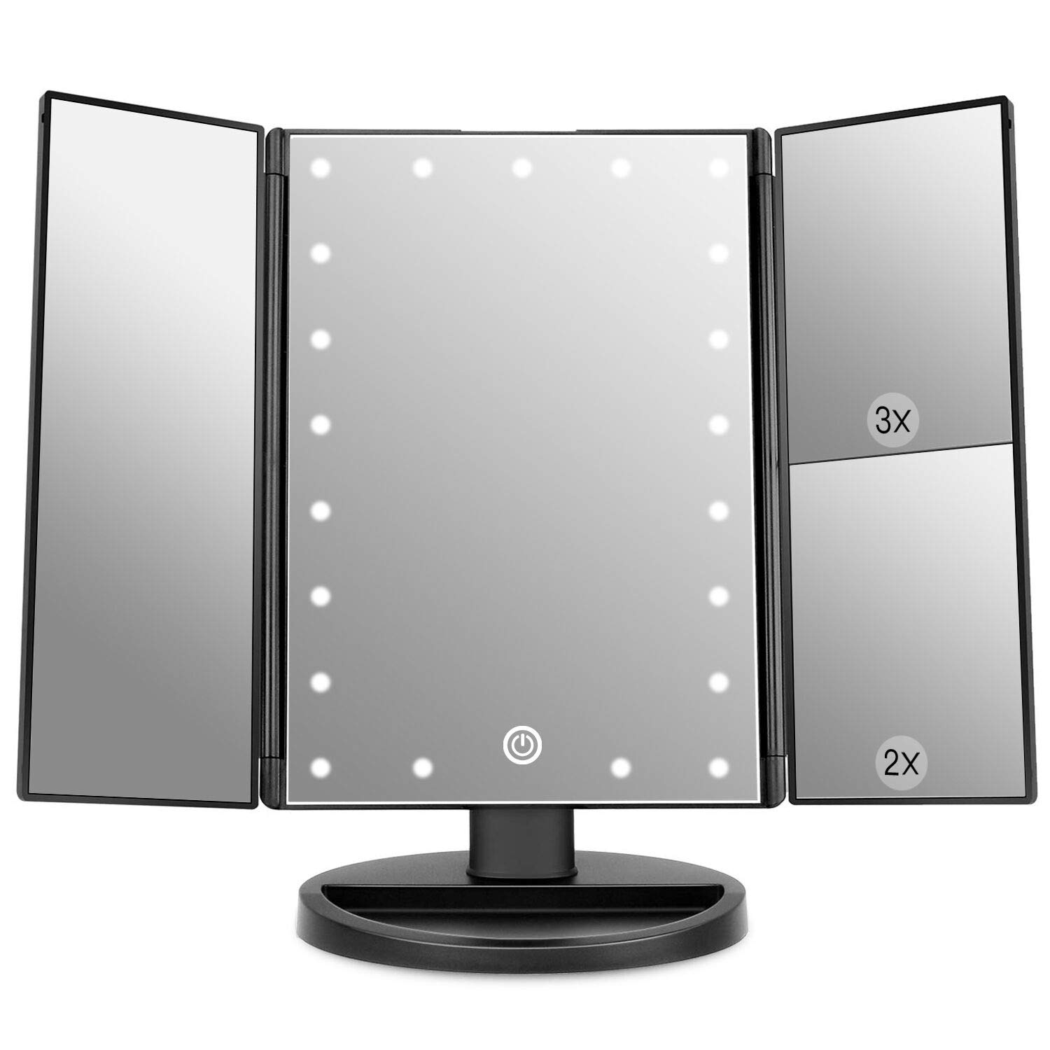 WEILY Dimmable Tri-Fold Makeup Mirror With Lights