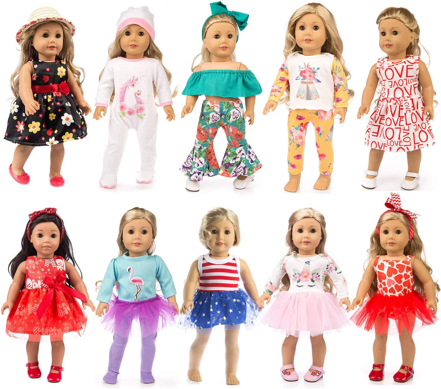 ZQDOLL Children’s 18-Inch American Girl Doll Clothes, 19-Piece