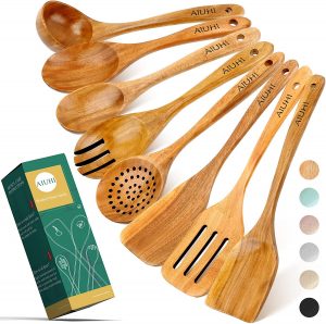 AIUHI Non-Toxic Wooden Spoon & Spoon Set, 8-Piece