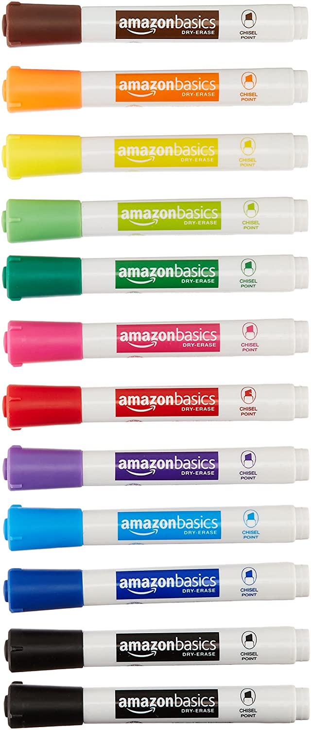 Amazon Basics DryGuard Clean Erase Dry Erase Markers, 12-Count